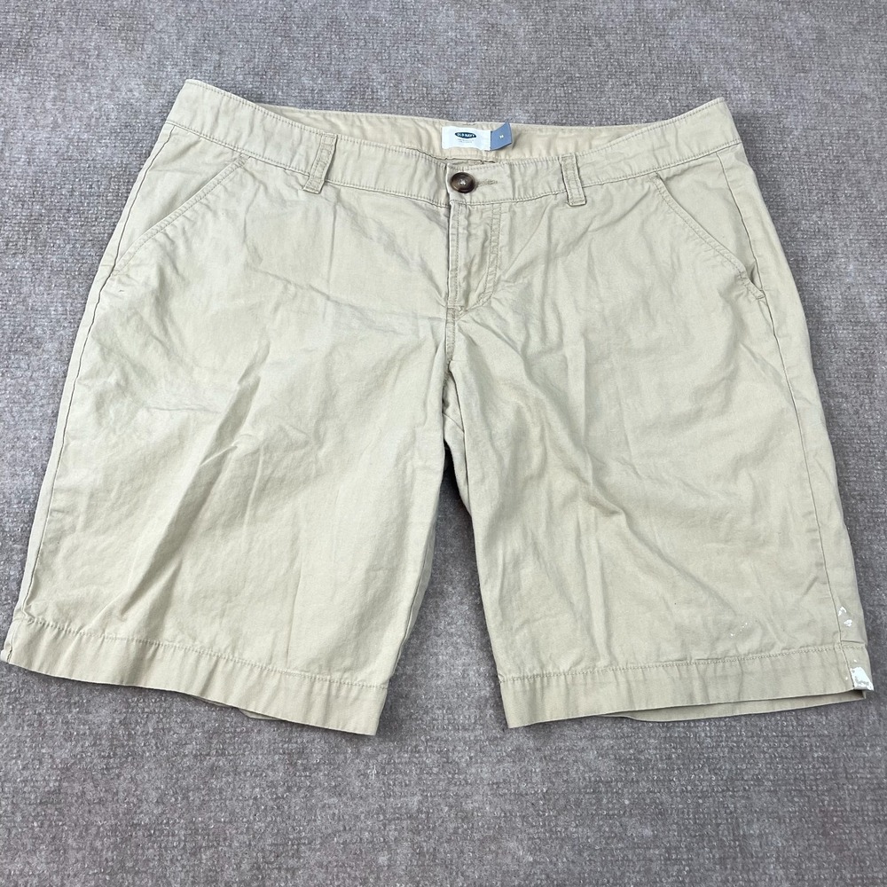 Old Navy Chino Shorts Womens 14 Beige Cotton Slash Pockets Mid Rise Summer Beach